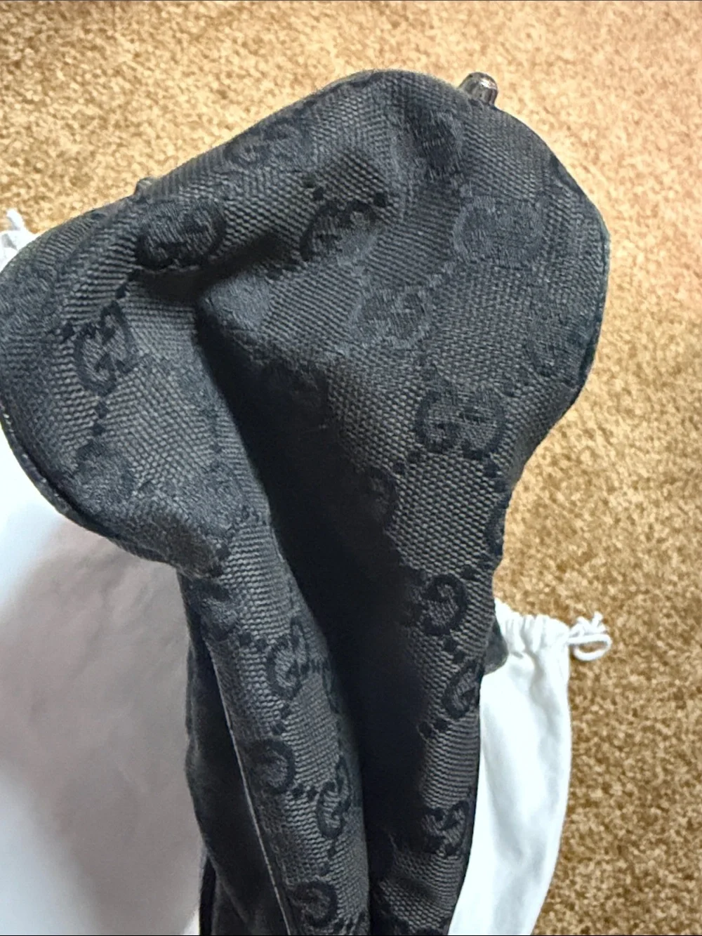 Gucci Black GG Canvas Tote with Leather Trim